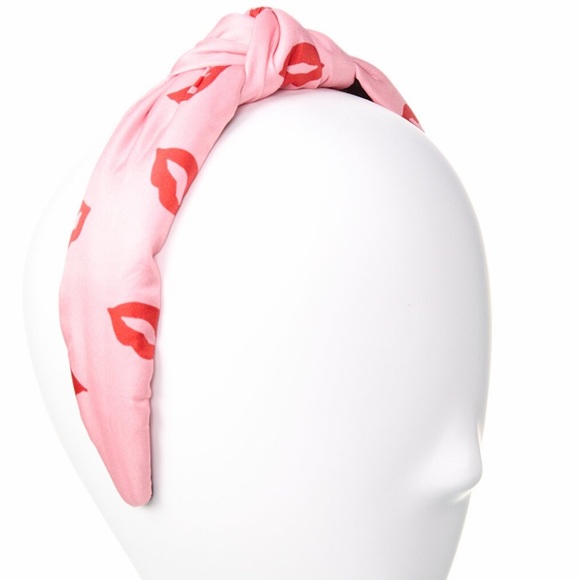 Kate Spade headband silk kisses pink w/red kisses OSFM NWT